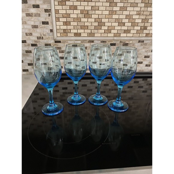 Set Of 4 Vintage Cristar Rioja Sky Blue Water Goblets-Wine Glasses 8 1/8” Tall - Picture 7 of 16